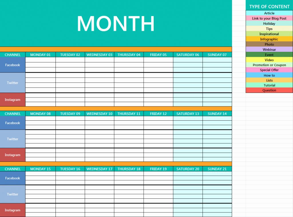 Content marketing calendar templates